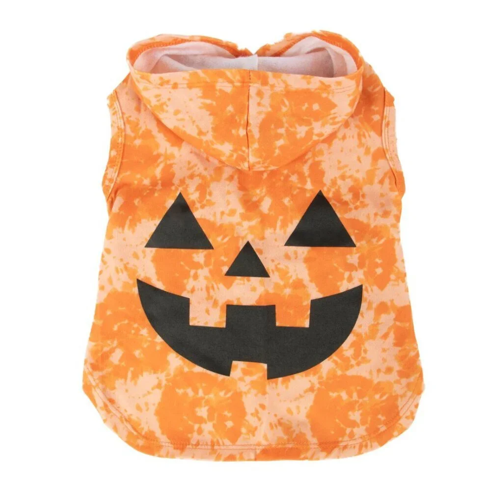 VibrantLife Halloween Hoodie Dog Clothing Orange Tie Dye Jack-O-Lantern